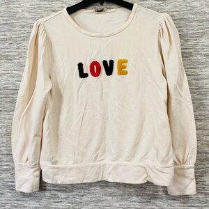 Loft Outlet Womens Cream "Love" Embroidered Pullover Sweatshirt Size L